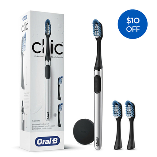 Clic Toothbrush Deluxe Starter Kit, Chrome Black
